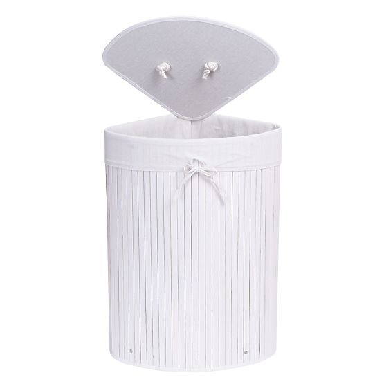 Bamboo Corner Laundry Basket with White Lid