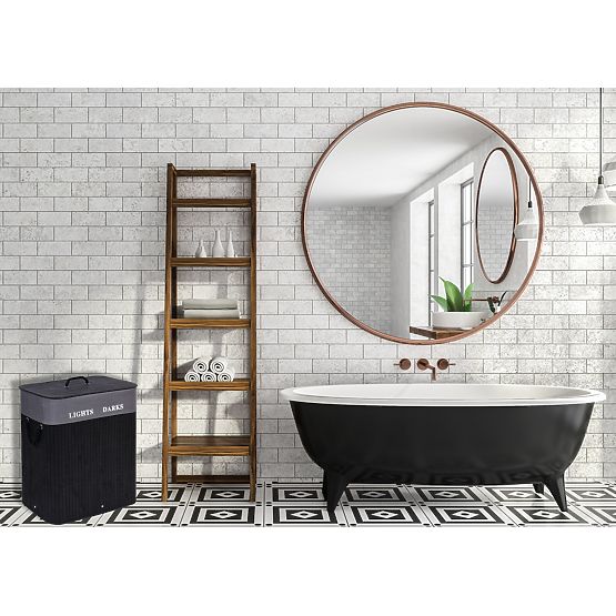 Bamboo Laundry Basket 2 Compartments Black FSC