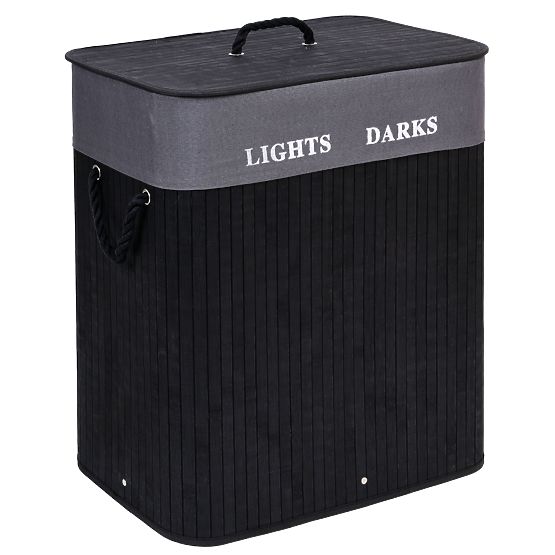 Bamboo Laundry Basket 2 Compartments Black FSC