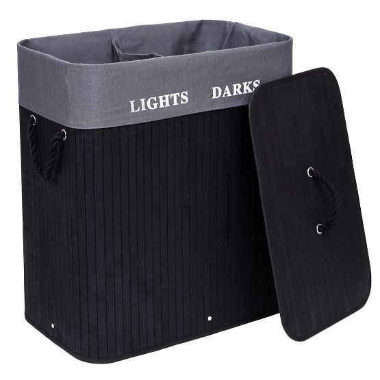 Bamboo Laundry Basket 2 Compartments Black FSC