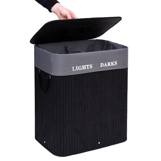 Bamboo Laundry Basket 2 Compartments Black FSC