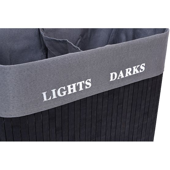 Bamboo Laundry Basket 2 Compartments Black FSC