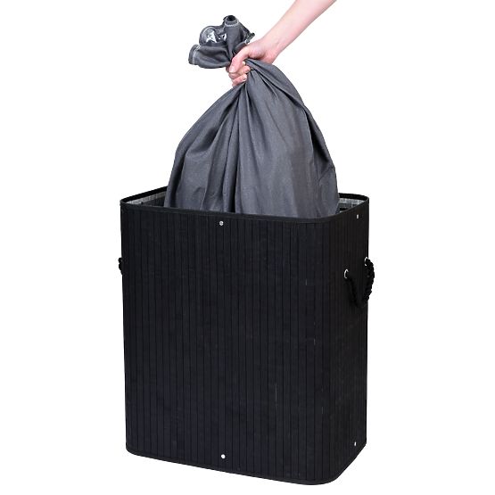 Bamboo Laundry Basket 2 Compartments Black FSC