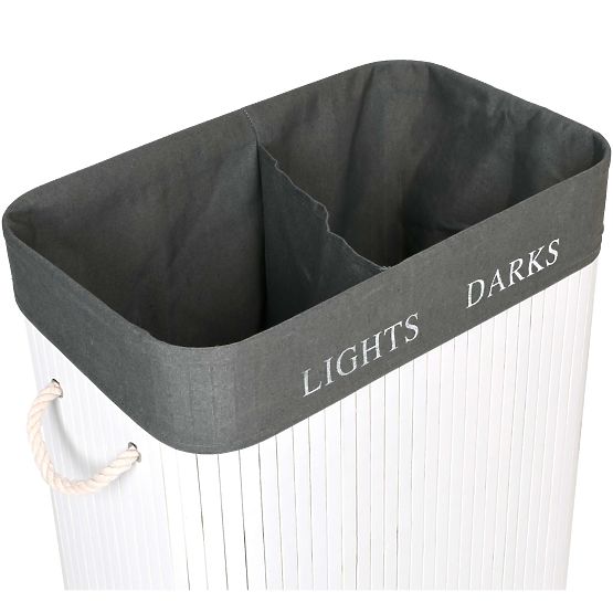 Bamboo Laundry Basket 2 Compartments White-Grey