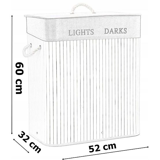 Bamboo Laundry Basket with Lid 100L 2 Compartments White