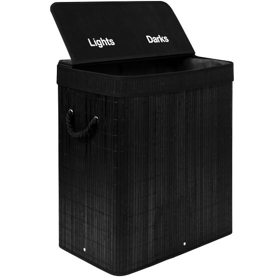 Bamboo Laundry Basket with Lid 100L Black