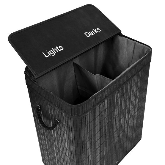Bamboo Laundry Basket with Lid 100L Black