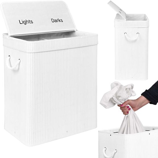 Bamboo Laundry Basket with Lid 100L White