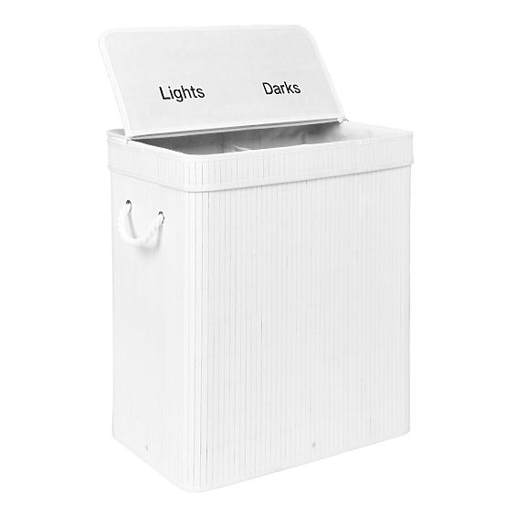 Bamboo Laundry Basket with Lid 100L White