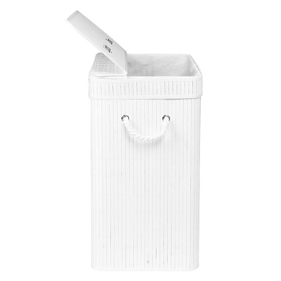 Bamboo Laundry Basket with Lid 100L White