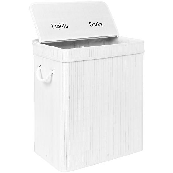 Bamboo Laundry Basket with Lid 100L White