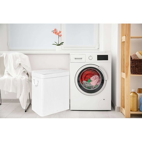 Bamboo Laundry Basket with Lid 100L White