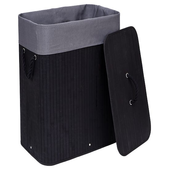 Bamboo Laundry Basket with Lid 80L Black-Grey