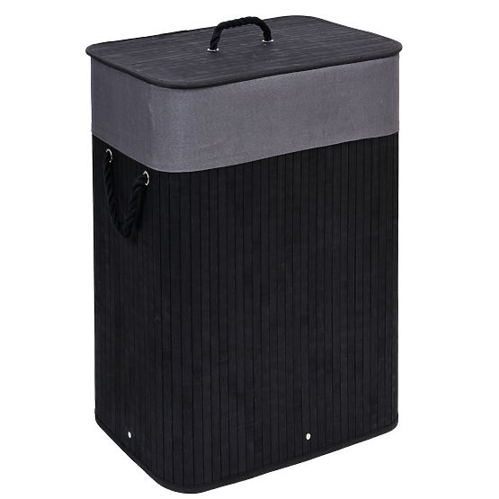 Bamboo Laundry Basket with Lid 80L Black-Grey