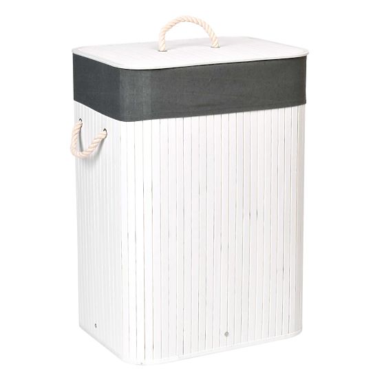 Bamboo Laundry Basket with Lid 80L White-Grey