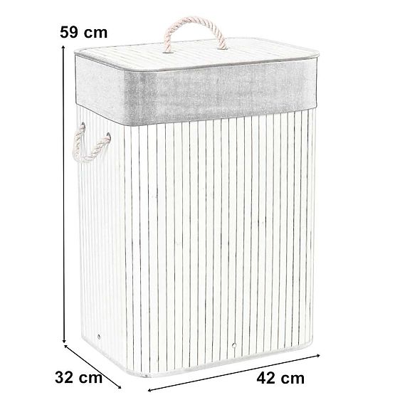 Bamboo Laundry Basket with Lid 80L White-Grey