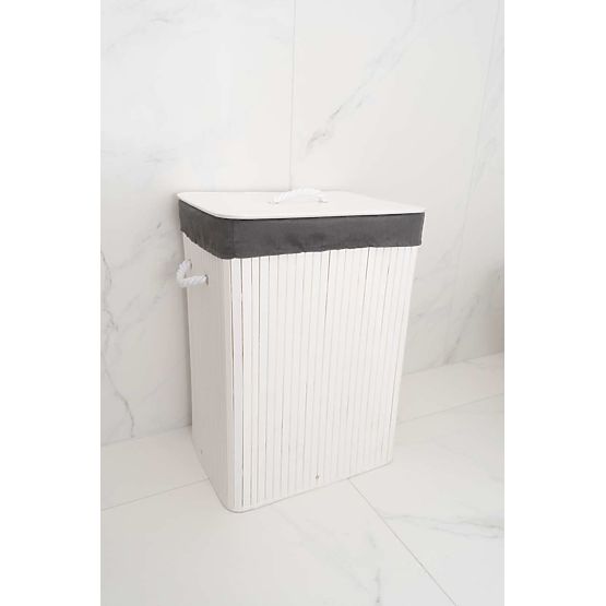 Bamboo Laundry Basket with Lid 80L White-Grey