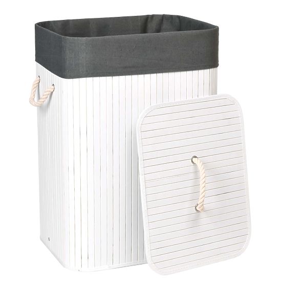 Bamboo Laundry Basket with Lid 80L White-Grey
