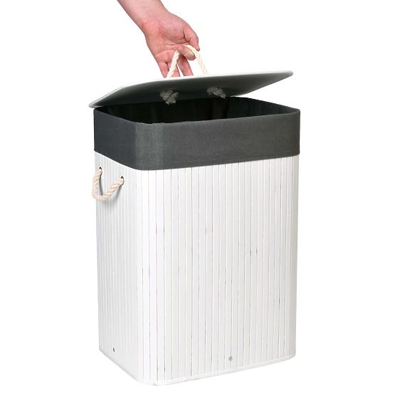 Bamboo Laundry Basket with Lid 80L White-Grey