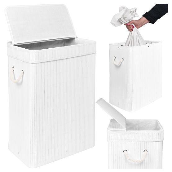 Bamboo Laundry Basket with Lid SOREN 80L White
