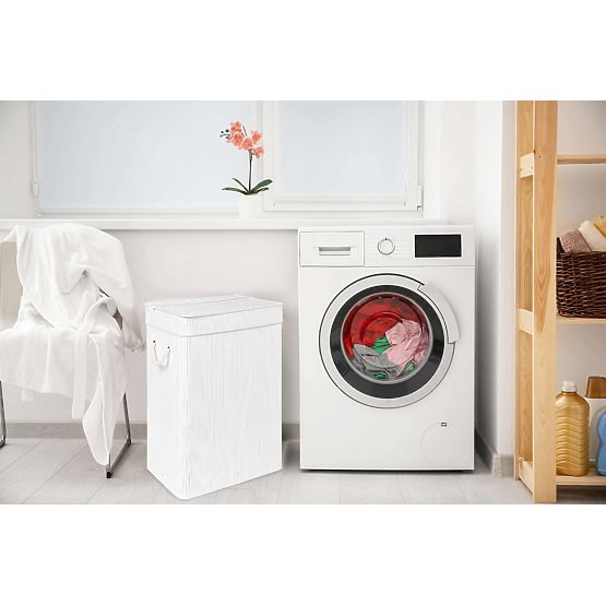 Bamboo Laundry Basket with Lid SOREN 80L White