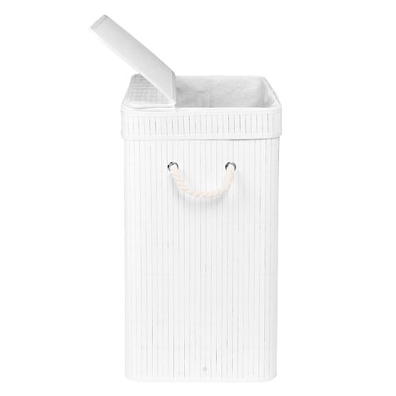 Bamboo Laundry Basket with Lid SOREN 80L White