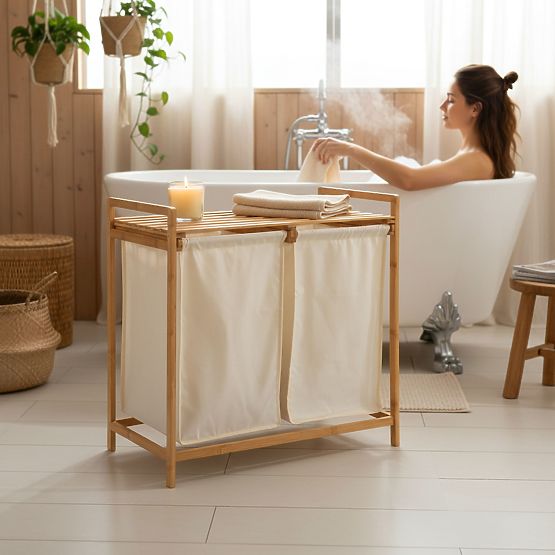 Bamboo Laundry or Toy Basket HANOI 2 Compartments