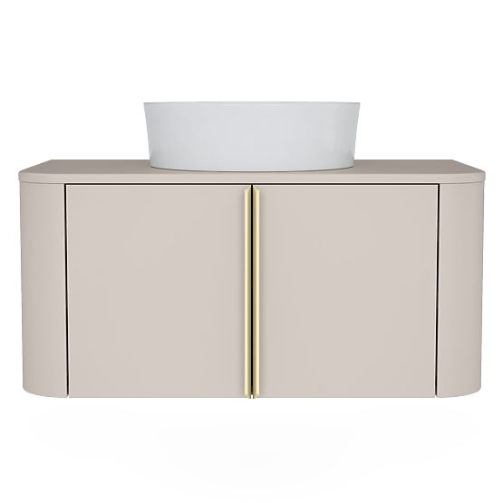 Bassa 80 cm Vanity Cabinet for Countertop, Cashmere, Gold Handles, Rounded