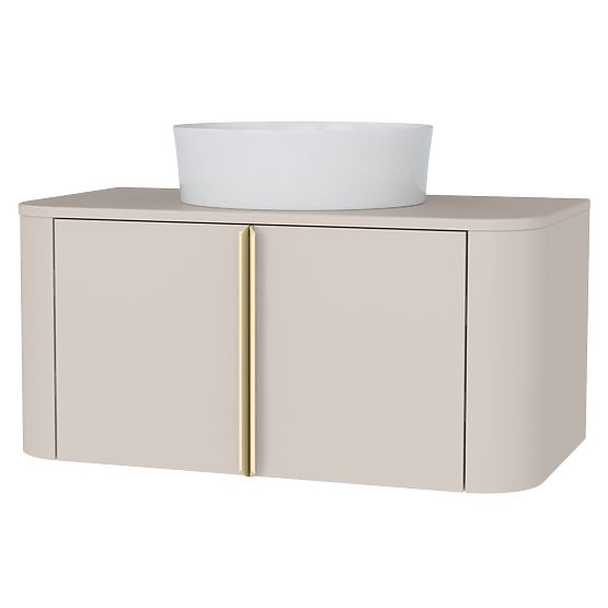 Bassa 80 cm Vanity Cabinet for Countertop, Cashmere, Gold Handles, Rounded