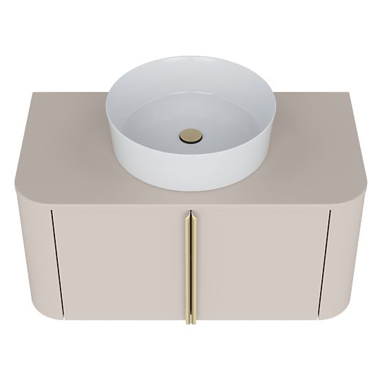 Bassa 80 cm Vanity Cabinet for Countertop, Cashmere, Gold Handles, Rounded