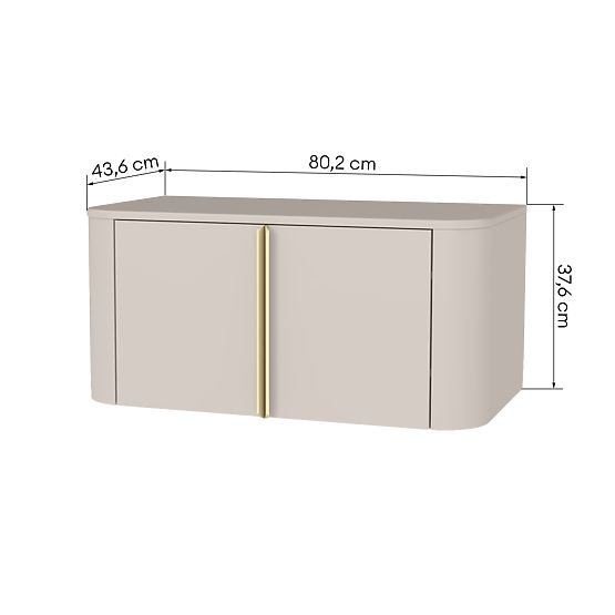 Bassa 80 cm Vanity Cabinet for Countertop, Cashmere, Gold Handles, Rounded