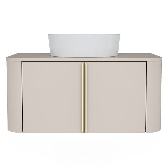 Bassa 80 cm Vanity Cabinet for Countertop, Cashmere, Gold Handles, Rounded