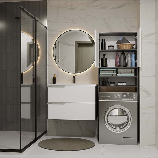 Bathroom Cabinet Above Washing Machine POLA DK ANTHRACITE WHITE Shelf Column 180X64X30