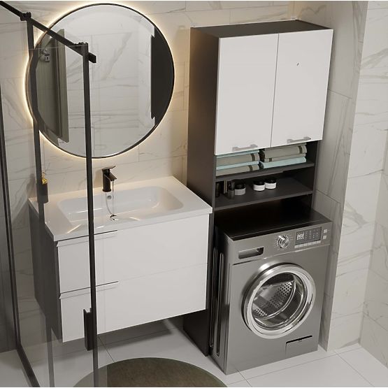 Bathroom Cabinet Above Washing Machine POLA DK ANTHRACITE WHITE Shelf Column 180X64X30