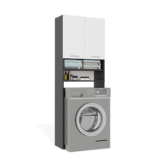 Bathroom Cabinet Above Washing Machine POLA DK ANTHRACITE WHITE Shelf Column 180X64X30