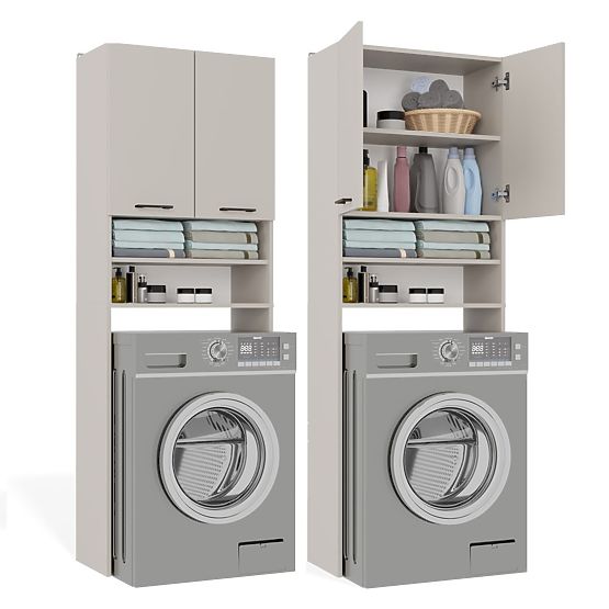 Bathroom Cabinet Above Washing Machine POLA DK CASHMERE BEIGE Shelf Column 180X64X30