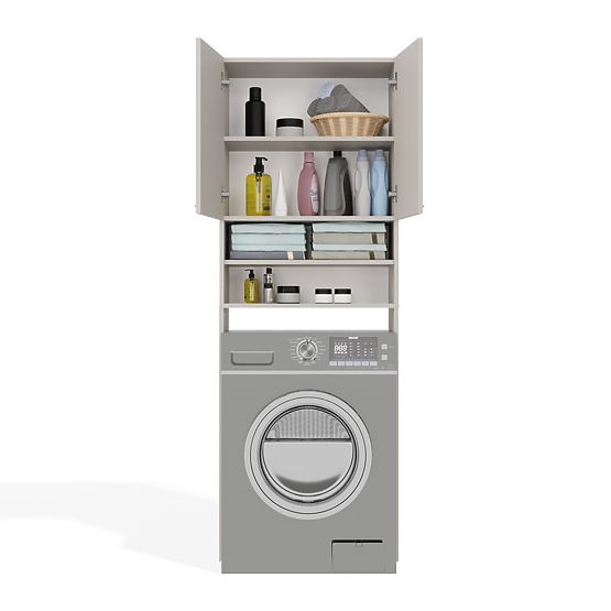 Bathroom Cabinet Above Washing Machine POLA DK CASHMERE BEIGE Shelf Column 180X64X30