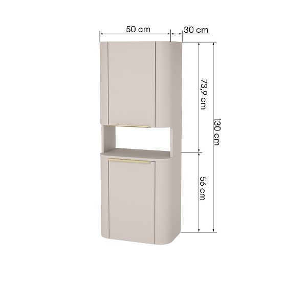 Bathroom Cabinet, Bassa Column in Cashmere, Gold Handles, Rounded