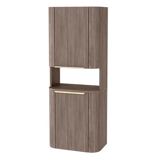 Bathroom Cabinet, Bassa Column Walnut Lincoln, Gold Handles, Rounded