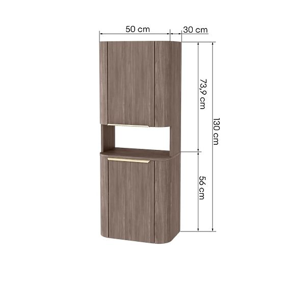 Bathroom Cabinet, Bassa Column Walnut Lincoln, Gold Handles, Rounded
