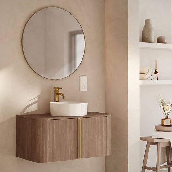 Bathroom Cabinet, Bassa Column Walnut Lincoln, Gold Handles, Rounded