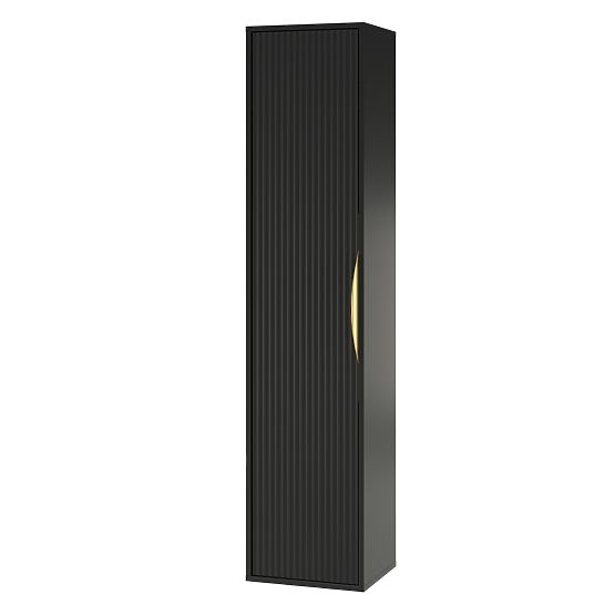 Bathroom Cabinet Column Avila, Grooved, Gold Handle, Black