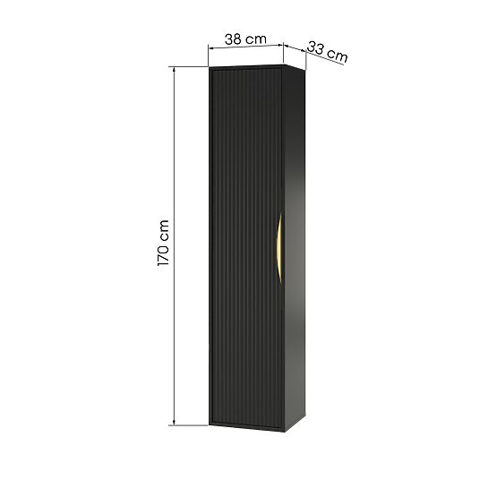 Bathroom Cabinet Column Avila, Grooved, Gold Handle, Black