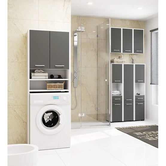 Bathroom Cabinet FIN Above Washing Machine - White-Graphite Gray - 2 Doors
