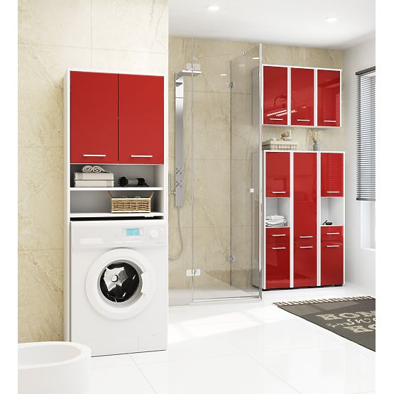 BATHROOM CABINET FIN COLUMN 30 2D 1DR 85cm RED GLOSS