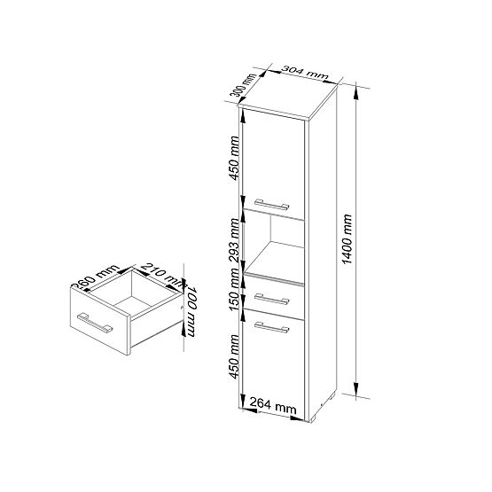 BATHROOM CABINET FIN COLUMN 30 2D 1SZ 1W 140cm PK ARTISAN / WHITE