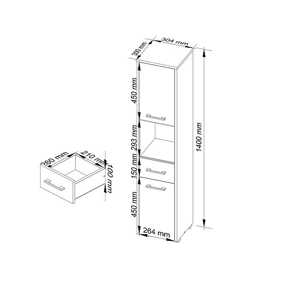BATHROOM CABINET FIN COLUMN 30 2D 1SZ 1W 140cm PK CAPPUCCINO GLOSS