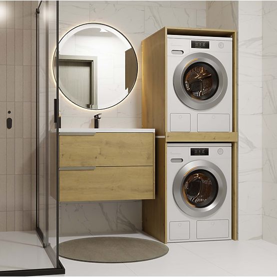 Bathroom Cabinet for Washing Machine and Dryer POLA TWIN Shelf Column OAK ARTISAN