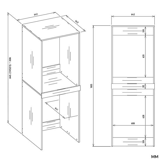 Bathroom Cabinet for Washing Machine and Dryer POLA TWIN Shelf Column OAK ARTISAN