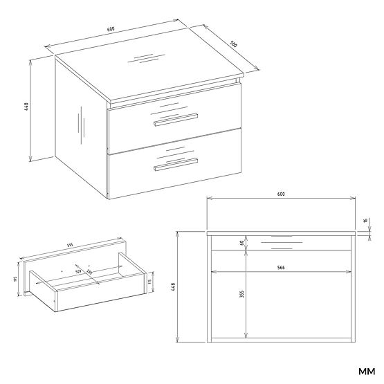 BATHROOM CABINET UNDER SINK NEL 60 WITH 2 DRAWERS WHITE